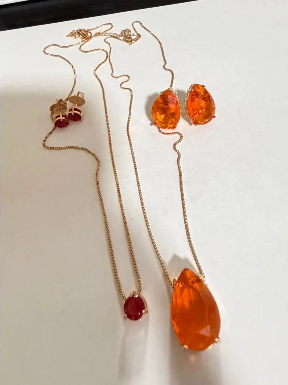 18K Gold Plated Jewelry Set – Vibrant Orange & Radiant Ruby Red